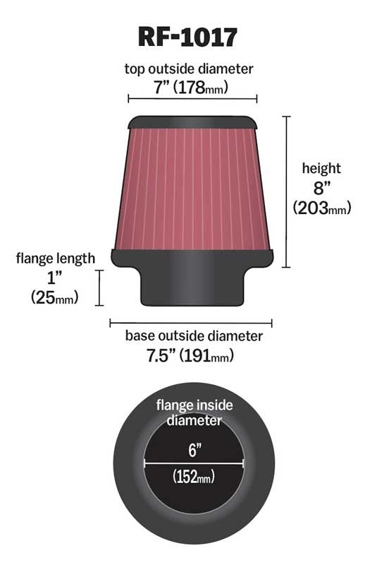 K&N Engineering K&N Round Tapered Universal Air Filter 6in Flange 7.5in Base 8in Height RF-1017
