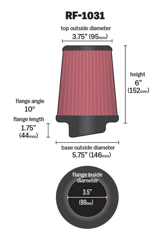 K&N Engineering K&N Round Tapered Universal Air Filter 3.5in Flange ID / 5.75in Base OD / 3.75in Top OD / 6in H RF-1031