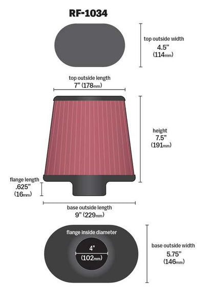 K&N Engineering K&N Uni Oval Tapered Air Filter 4in Flg / 4.5in T OW / 7in T OL / 5.75in B OW / 9in B OL / 7.5in H RF-1034