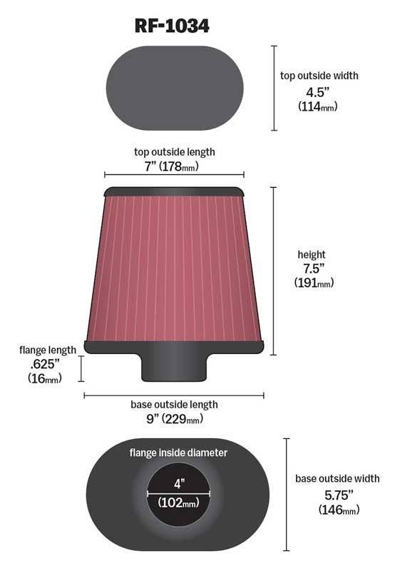K&N Engineering K&N Uni Oval Tapered Air Filter 4in Flg / 4.5in T OW / 7in T OL / 5.75in B OW / 9in B OL / 7.5in H RF-1034