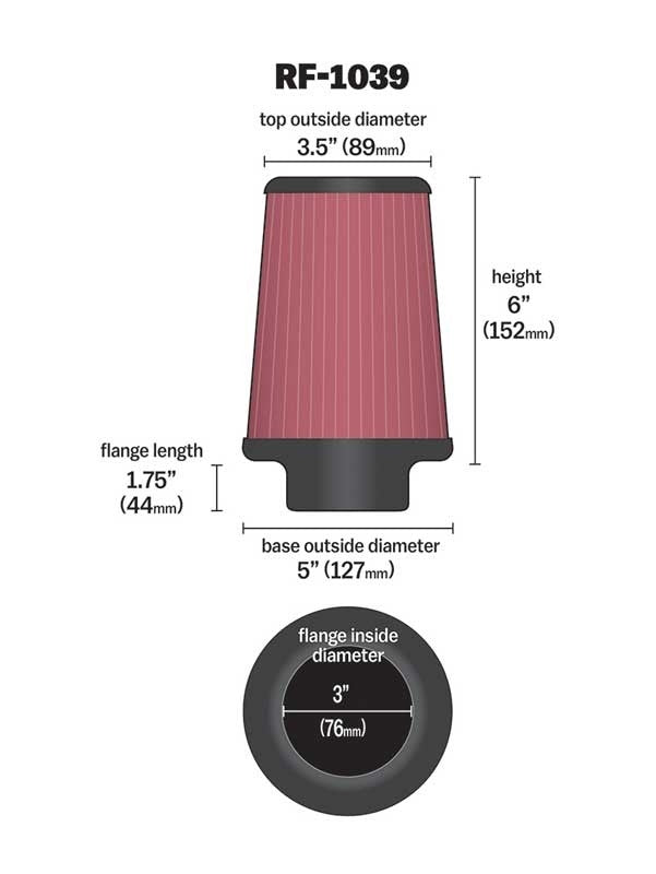 K&N Engineering K&N Round Tapered Universal Air Filter 3in Flange ID x 5in Base OD x 3.5in Top OD x 6in H RF-1039
