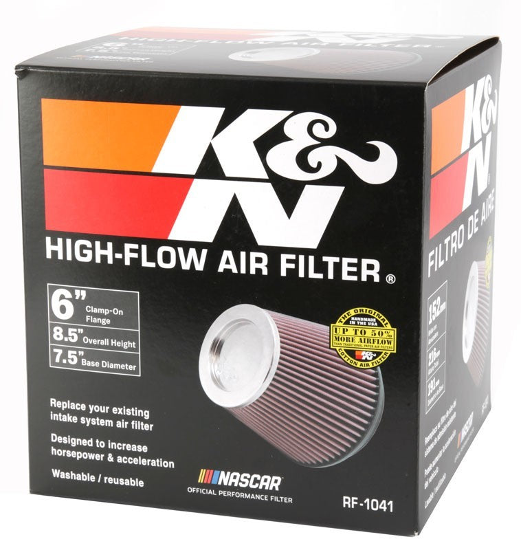K&N Engineering K&N Round Tapered Universal Air Filter 6 inch Flange 7 1/2 inch Base 5 inch Top 7 1/2 inch Height RF-1041