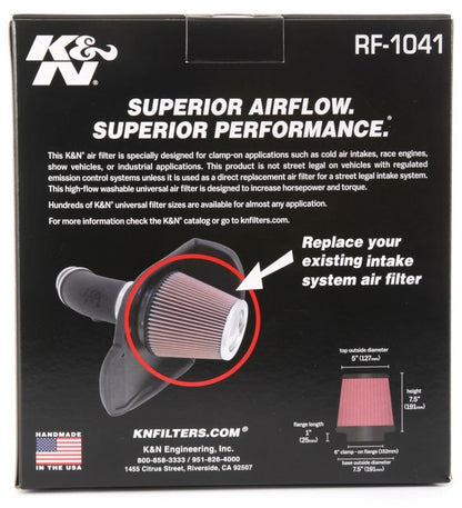 K&N Engineering K&N Round Tapered Universal Air Filter 6 inch Flange 7 1/2 inch Base 5 inch Top 7 1/2 inch Height RF-1041