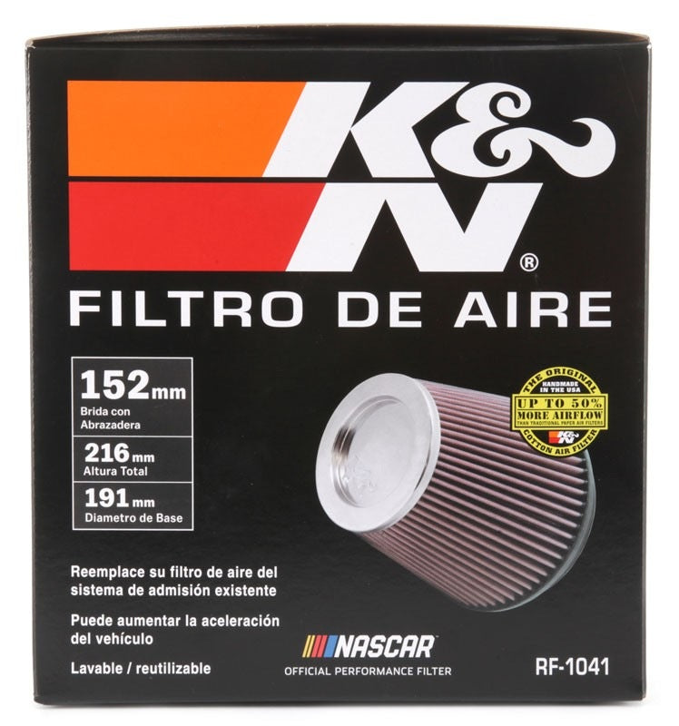 K&N Engineering K&N Round Tapered Universal Air Filter 6 inch Flange 7 1/2 inch Base 5 inch Top 7 1/2 inch Height RF-1041