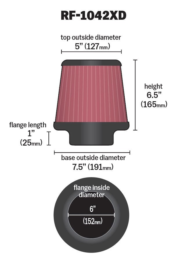 K&N Engineering K&N Universal Clamp-On Air Filter 6in FLG / 7-1/2in B / 5in T / 6-1/2in H Extreme Duty RF-1042XD