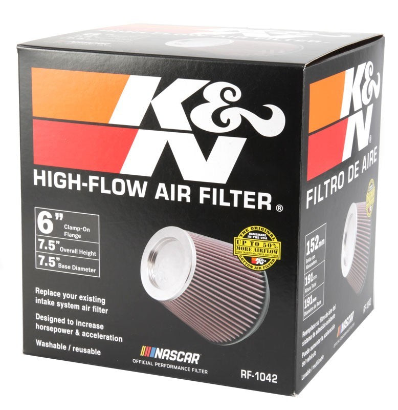K&N Engineering K&N Round Tapered Universal Air Filter 6in Flange ID x 7.5in Base OD x 5in Top OD x 6.5in Height RF-1042