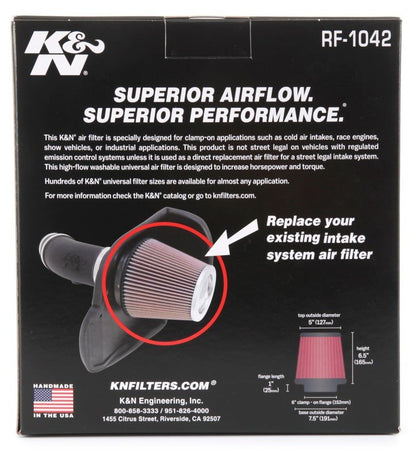 K&N Engineering K&N Round Tapered Universal Air Filter 6in Flange ID x 7.5in Base OD x 5in Top OD x 6.5in Height RF-1042