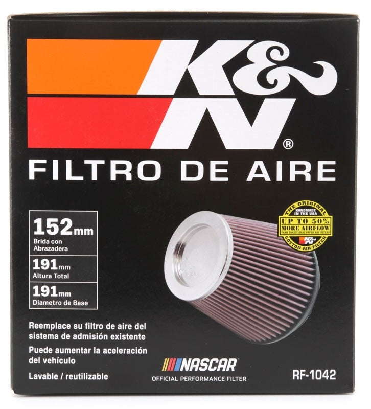 K&N Engineering K&N Round Tapered Universal Air Filter 6in Flange ID x 7.5in Base OD x 5in Top OD x 6.5in Height RF-1042