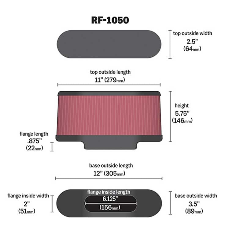 K&N Engineering K&N Universal Air Filter Carbon Fiber Top 12in Flange ID x .875in Flange Length x 5.75in Height RF-1050