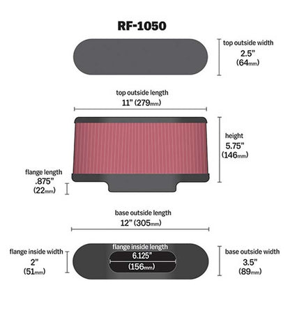 K&N Engineering K&N Universal Air Filter Carbon Fiber Top 12in Flange ID x .875in Flange Length x 5.75in Height RF-1050