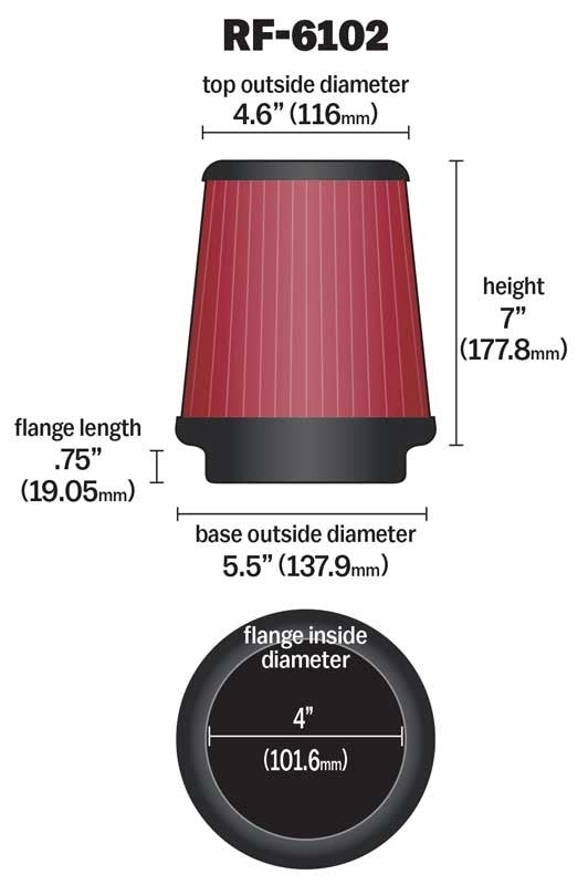 K&N Engineering K&N Filter Universal Air Filter Golf VII GTI 3-15/16in FLG / 5-15/32in OD / 7in H RF-6102