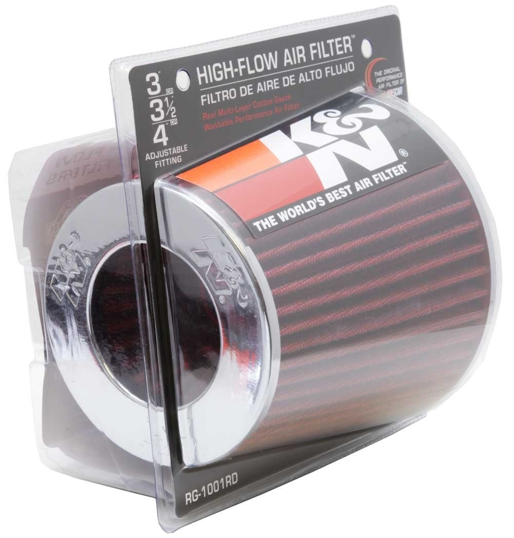 K&N Engineering K&N Universal Air Filter Chrome Round Tapered Red - 4in Flange ID x 1.125in Flange Length x 5.5in H RG-1001RD