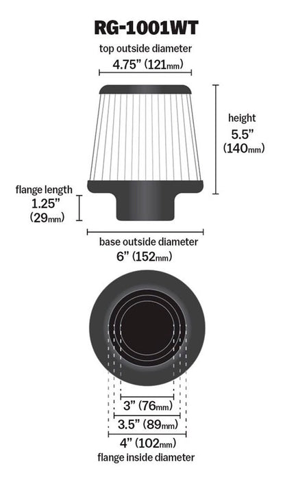 K&N Engineering K&N Universal Filter Chrome Round Tapered White - 4in Flange ID x 1.125in Flange Length x 5.5in H RG-1001WT