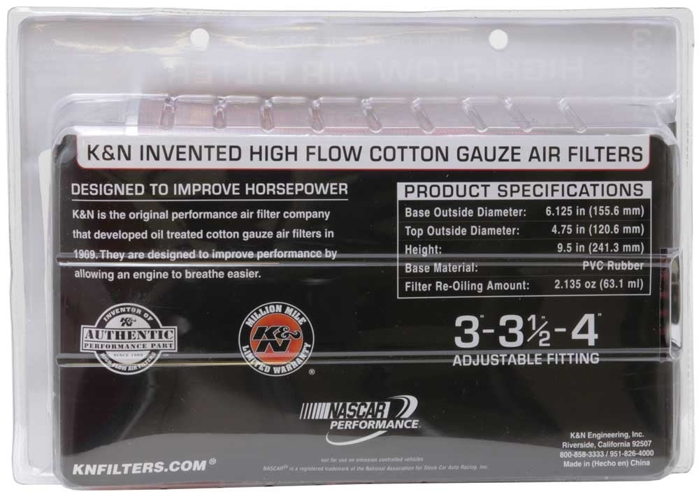 K&N Engineering K&N Universal Air Filter Chrome Round Tapered Red - 4in Flange ID x 1.125in Flange Length x 9.5in H RG-1002RD