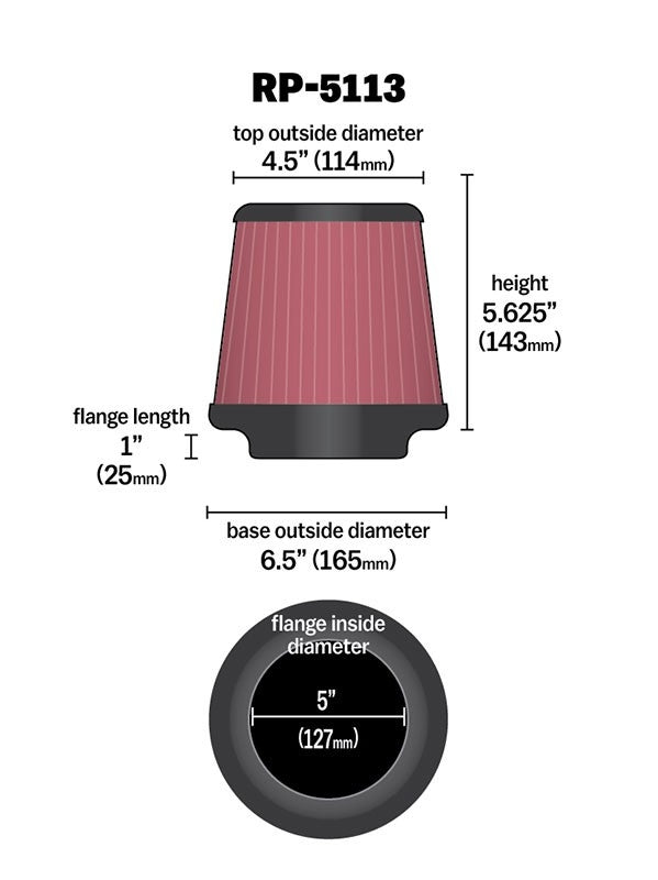K&N Engineering K&N Cone Filter 5in ID 6.5in base 4.5in top 5.625in height carbon fiber look RP-5113