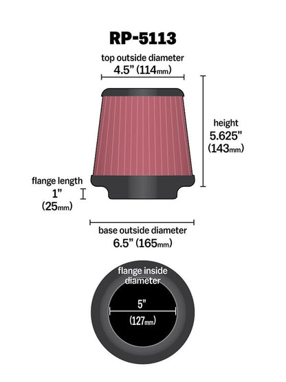 K&N Engineering K&N Cone Filter 5in ID 6.5in base 4.5in top 5.625in height carbon fiber look RP-5113