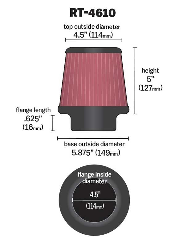 K&N Engineering K&N Universal Air Filter Round Tapered Titanium Top 4.5in Top OD x 5.875in Base OD x 5in H RT-4610