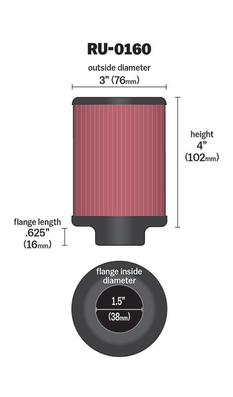 K&N Engineering K&N Universal Rubber Filter 1 1/2in FLG 3in OD 4in Height RU-0160