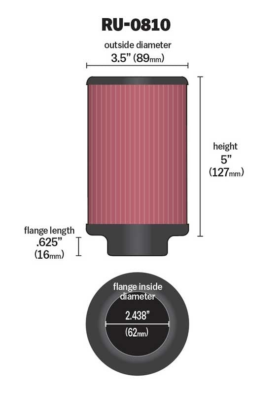K&N Engineering K&N Universal Rubber Filter 2.438in Flange ID x 3.5in OD x 5in Height for 97-98 Yamaha TDM850 RU-0810