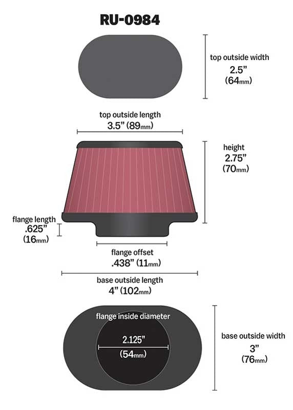 K&N Engineering K&N Universal Rubber Filter 2.125in Flange ID/3in x 4in Tapered Oval/2.75in Height (4 Filters) RU-0984