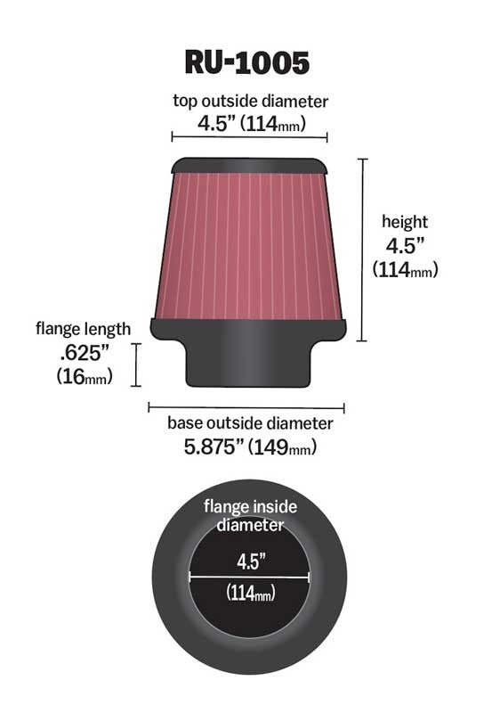 K&N Engineering K&N Filter Universal X Stream Clamp-On 4-1/2in Flange 5-7/8in Base 4-1/2in Top 4-1/2in Height RU-1005