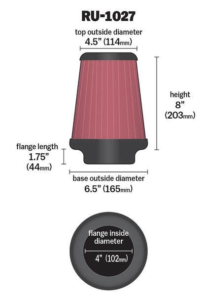 K&N Engineering K&N Universal Clamp-On Air Filter 4in FLG / 6-1/2in B / 4-1/2in T / 8in H RU-1027