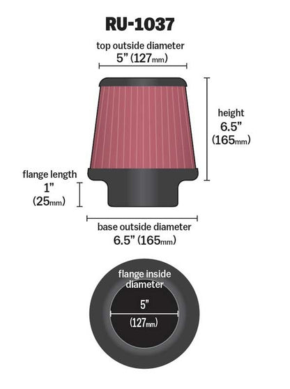 K&N Engineering K&N Universal Clamp-On Air Filter 5in FLG / 6-1/2in B / 5in T / 6-1/2in H RU-1037