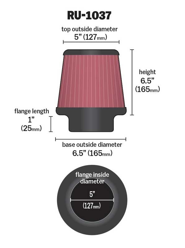 K&N Engineering K&N Universal Clamp-On Air Filter 5in FLG / 6-1/2in B / 5in T / 6-1/2in H RU-1037