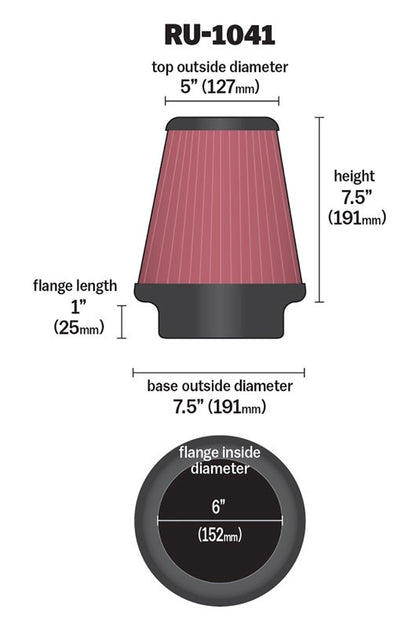 K&N Engineering K&N Universal Clamp-On Air Filter 6in FLG / 7-1/2in B / 5in T / 7-1/2in H RU-1041