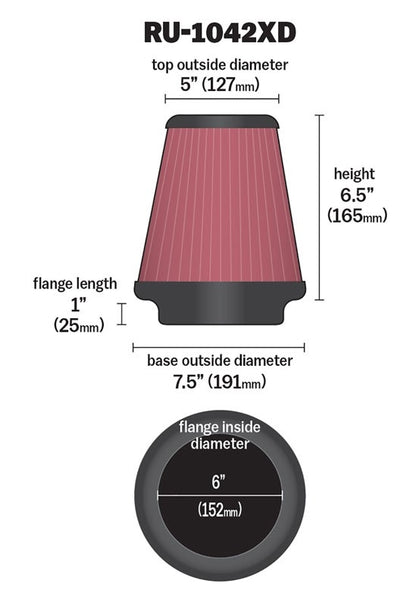 K&N Engineering K&N Universal Clamp-On Air Filter 6in FLG / 7-1/2in B / 5in T / 6-1/2in H RU-1042XD