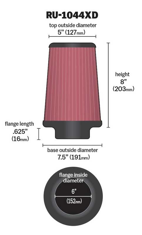 K&N Engineering K&N Universal Clamp-On Air Filter 6in FLG / 7-1/2in B / 5in T / 8in H RU-1044XD