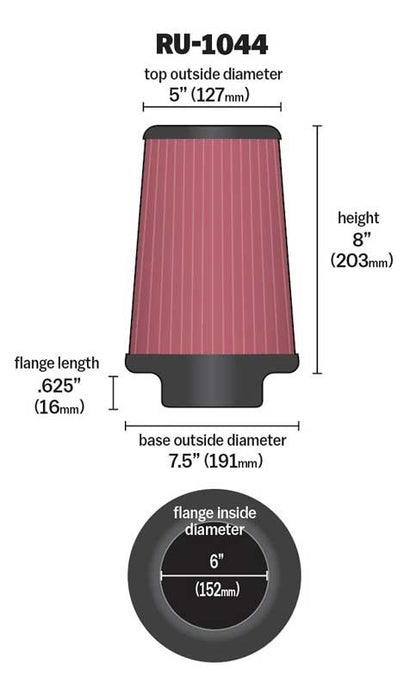 K&N Engineering K&N Universal Clamp-On Air Filter 6in FLG / 7-1/2in B / 5in T / 8in H RU-1044