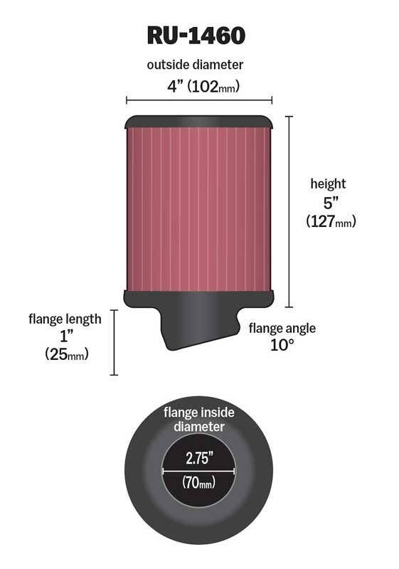 K&N Engineering K&N Filter Universal Rubber Filter 2 3/4 inch 10 Degree Flange 4 inch OD 5 inch Height RU-1460