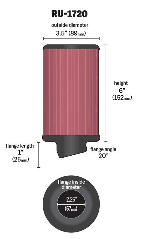 K&N Engineering K&N Filter Universal Rubber Round Air Filter 20 Deg Flange Angle 2.25in Flange ID x 3.5in OD x 6in H RU-1720