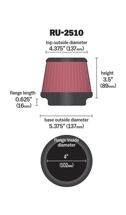 K&N Engineering K&N Universal 4 Inch Filter RU-2510