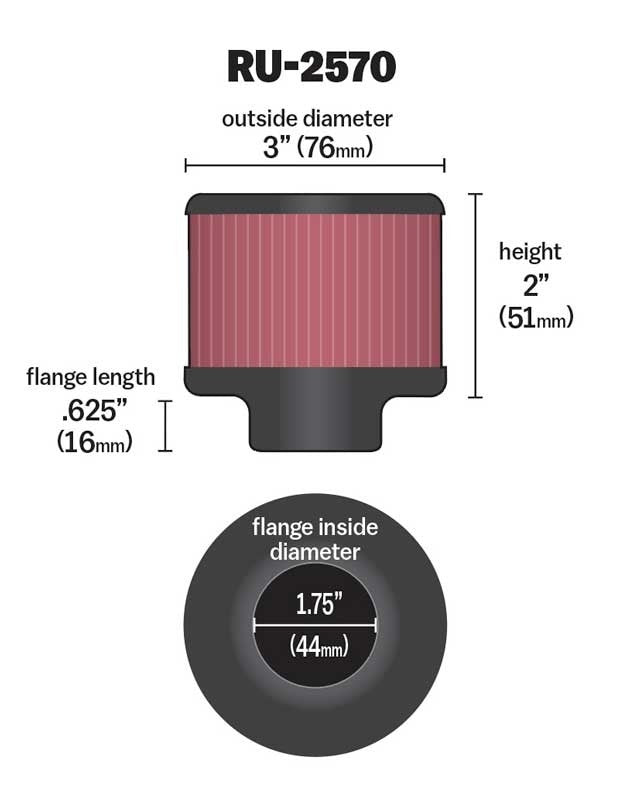 K&N Engineering K&N Filter Universal Rubber Filter 1 3/4 inch FLG 3 inch OD 2 inch Height RU-2570