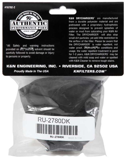 K&N Engineering K&N Air Filter Wrap Black Oval Tapered 3.75in Base I/S Width x 2.5in Top I/S Width x 2.75in H RU-2780DK