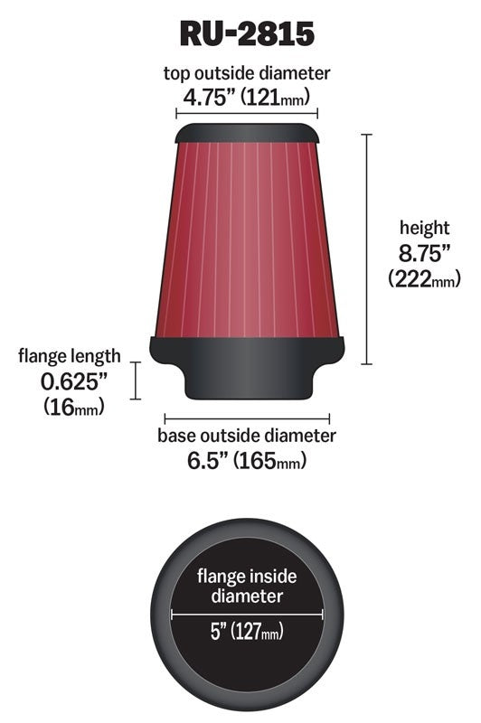 K&N Engineering K&N Universal Clamp-On Air Filter 5in FLG / 6-1/2in B / 4-3/8in T / 8-3/4in H RU-2815