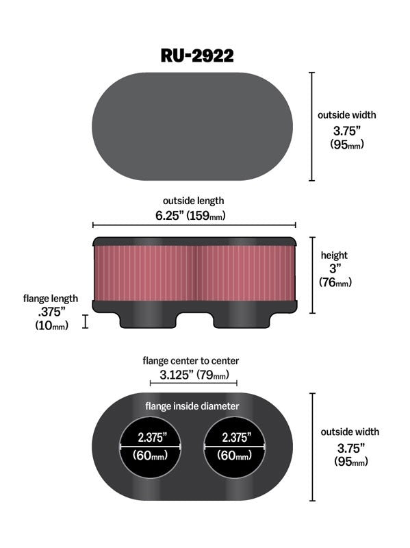 K&N Engineering K&N Filter Universal Filter 2 3/4 inch Dual Flange GSXR Oval (2/Box) RU-2922