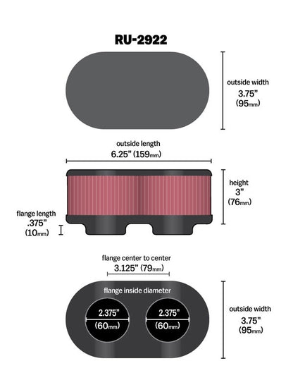 K&N Engineering K&N Filter Universal Filter 2 3/4 inch Dual Flange GSXR Oval (2/Box) RU-2922
