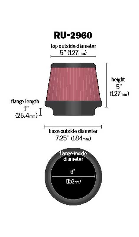 K&N Engineering K&N Universal Tapered Filter 6in Flange ID x 7.5in Base OD x 5in Top OD x 5in Height RU-2960