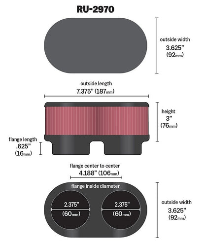 K&N Engineering K&N Filter Universal  Filter 2 3/8 inch Dual Flange 107mm C-C 3 inch Height RU-2970