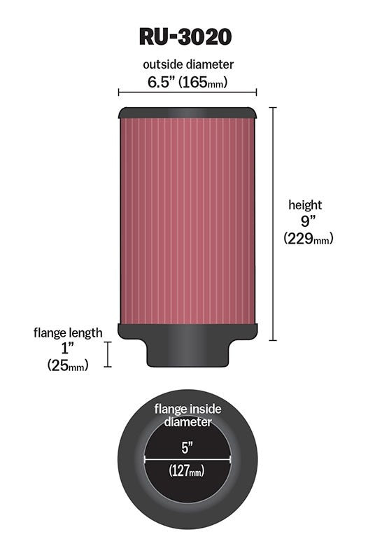 K&N Engineering K&N Filter 2 1/4inch 10 Degree Flange 16 1/4inch x 4inch - 4 1/2inch Height RU-3020