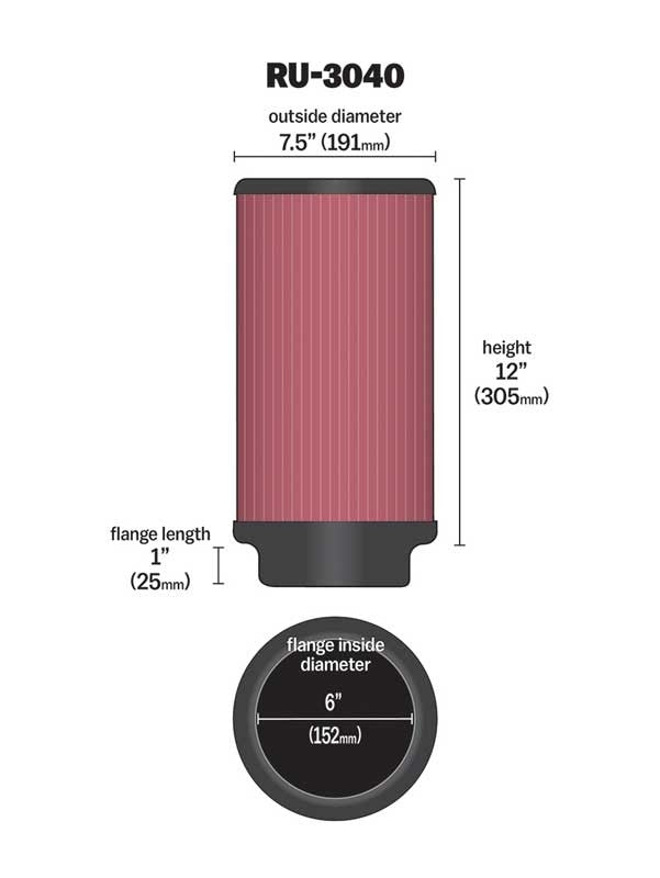 K&N Engineering K&N Universal Rubber Filter 6in ID 7.5in OD 12in H RU-3040
