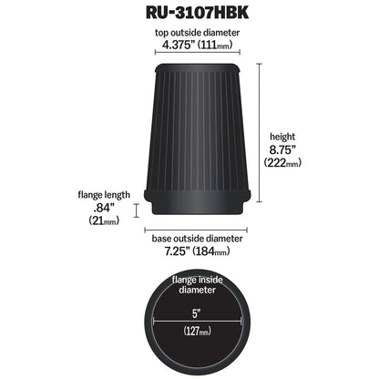 K&N Engineering K&N Universal Air Filter (5in Flange / 6-1/2in Base / 4-3/8in Top OD / 8-3/4in Height) RU-3107HBK