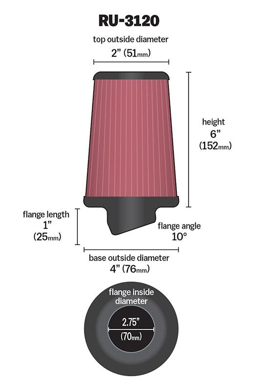 K&N Engineering K&N Universal Rubber Filter RU-3120