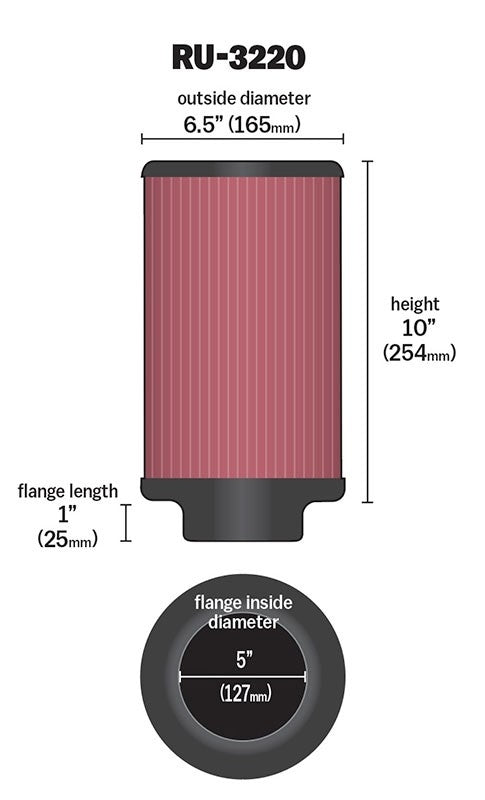 K&N Engineering K&N Filter Universal Rubber Filter 5in Flange ID / 6.5in OD / 10in Height RU-3220