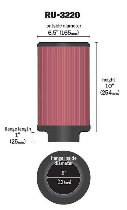 K&N Engineering K&N Filter Universal Rubber Filter 5in Flange ID / 6.5in OD / 10in Height RU-3220