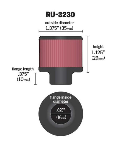 K&N Engineering K&N Filter 5/8 inch Flange 1 3/8 inch OD 1 1/8 inch Height RU-3230