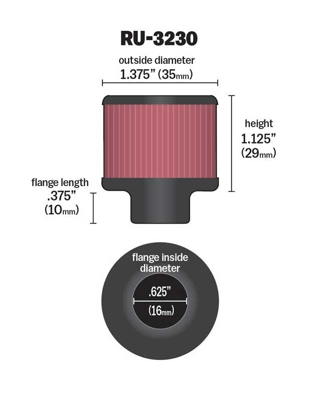 K&N Engineering K&N Filter 5/8 inch Flange 1 3/8 inch OD 1 1/8 inch Height RU-3230